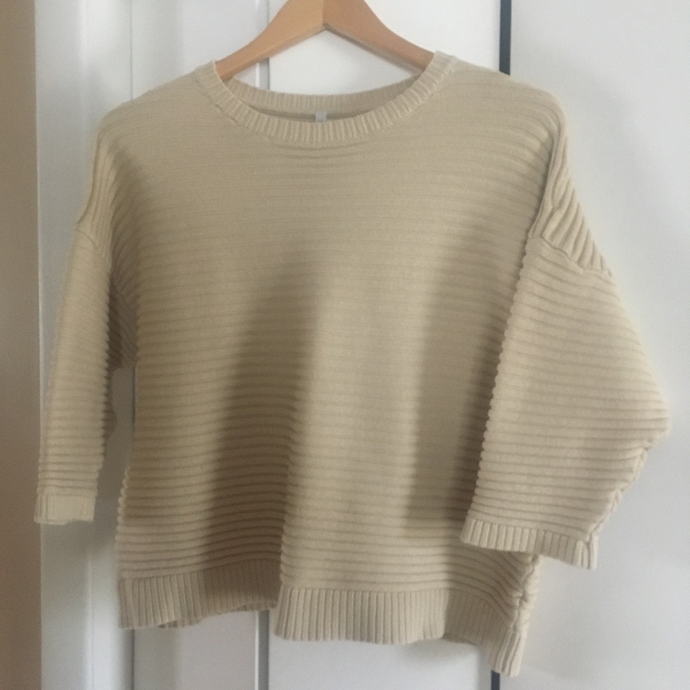 wheat beige tan BLUE SKY horizontal rib crop sweater L FAIR TRADE